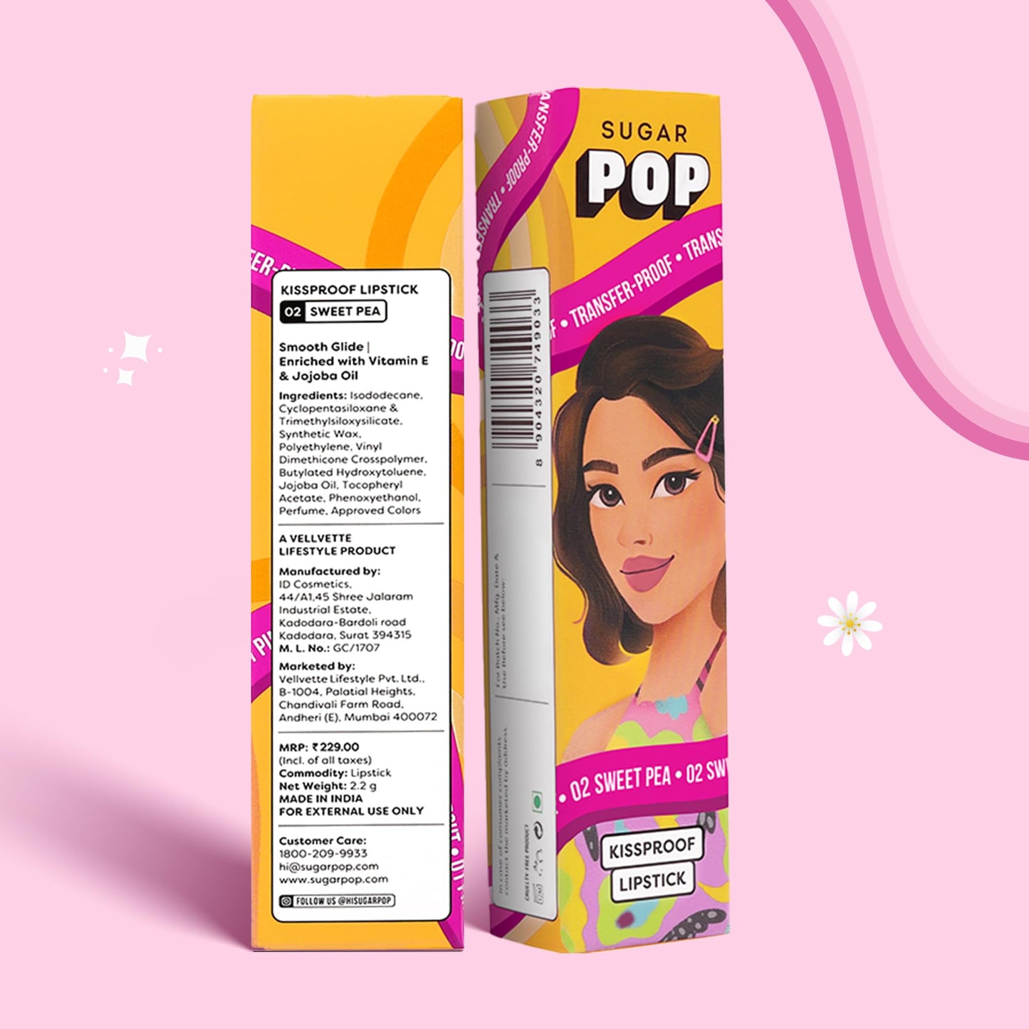 SUGAR POP Kissproof Lipstick 02 Sweet Pea | Transferproof | Long Lasting & Super Pigmented | 2.2 gm