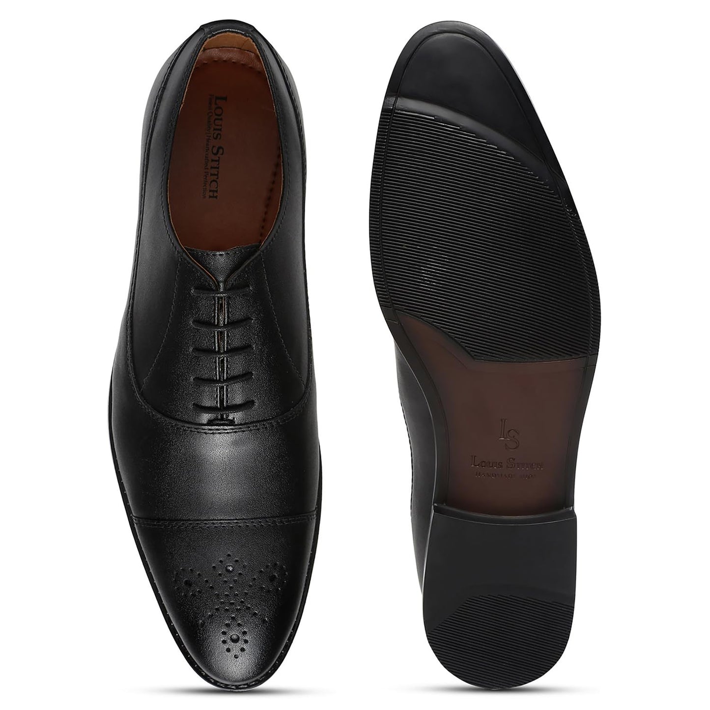 LOUIS STITCH Derby Formal Shoes for Men | Lace-Up Cap Toe | Ideal for Business, Casual, Parties | Solid Design in Obsidian Black | UK Size 9 -RGCT