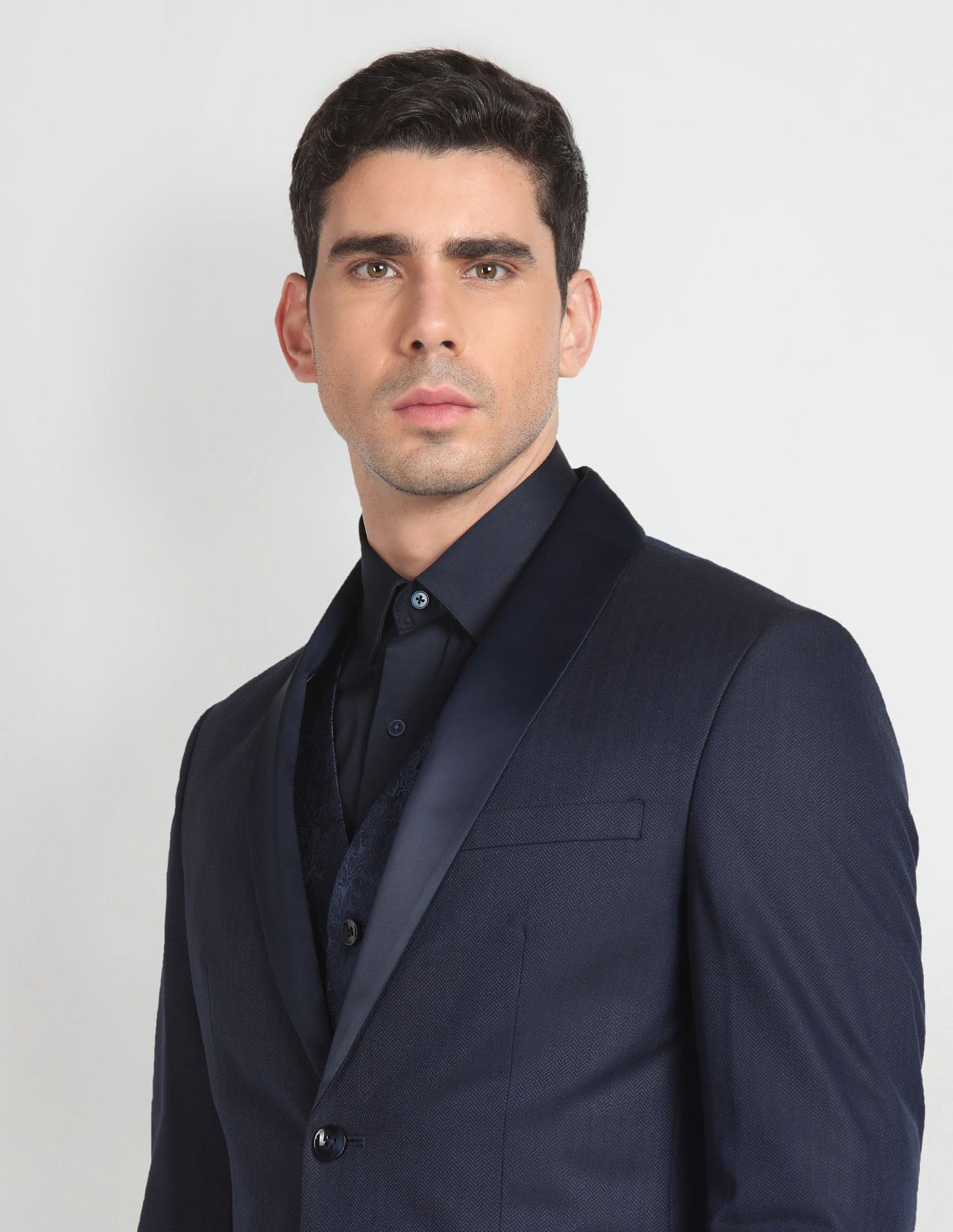 Arrow Men's Polyester Double Breasted Business Suit Pants Set (ARAGSU5505_Navy