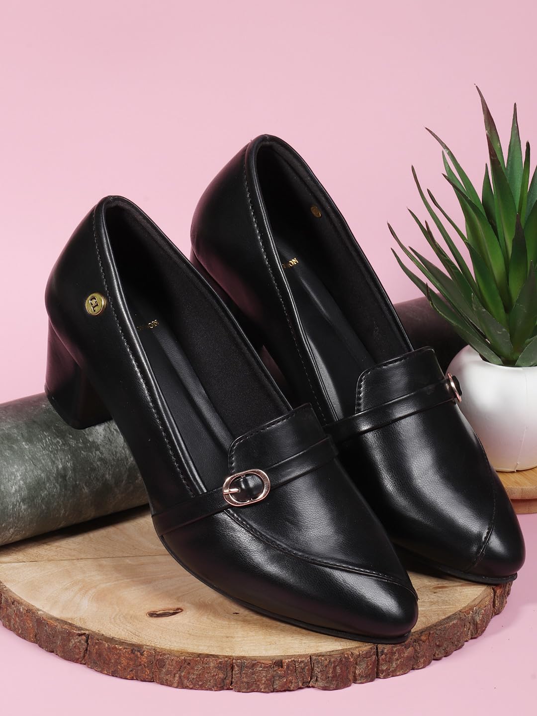 Carlton London Women Black Stylish Slip-on Pump Shoes with Block Heels, Pointed Toe for for Casual, Office and Daily Use (41)