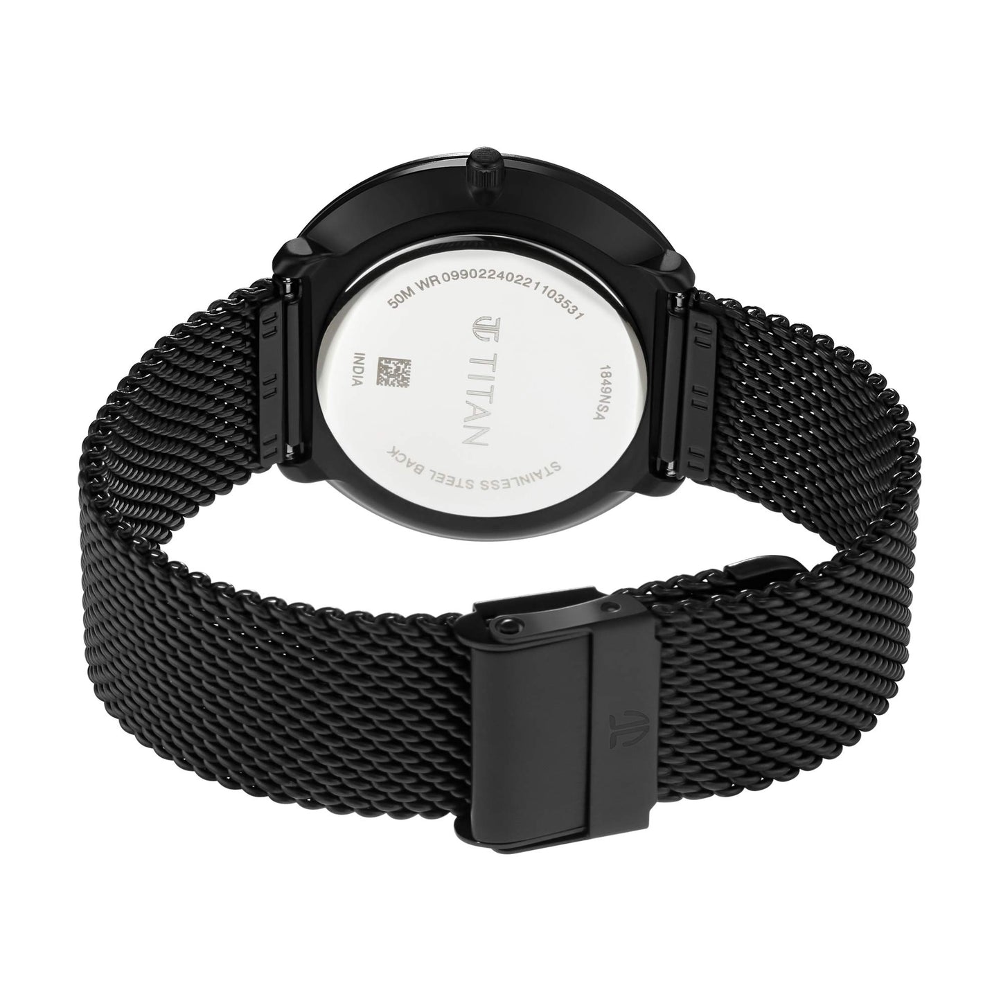 Titan Minimalist Quartz Analog with Date White Dial Black Stainless Steel Strap Watch for Men - NT1849NM01