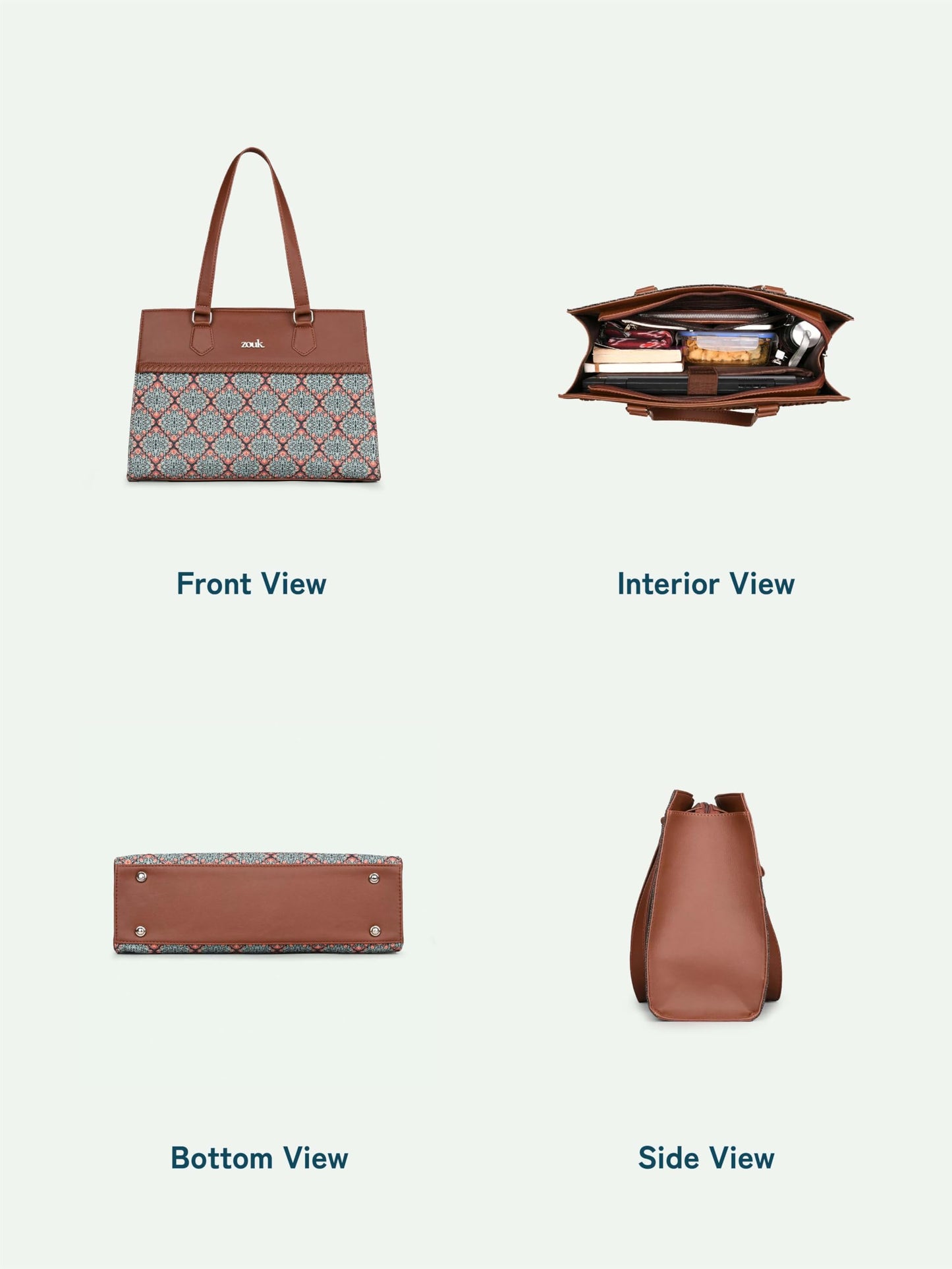 ZOUK Statement Business Bag | Stylish Handbag for Women Office Use | Tote Bags for Woman | Fits 14 Inch Laptop | Water-Resistant | Big Size | Aesthetic Purse | Kolkata Nouveau