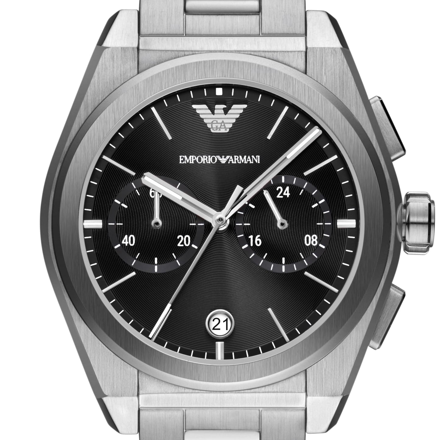 Emporio Armani Stainless Steel Analog Black Dial Men Watch-Ar11560, Silver Band