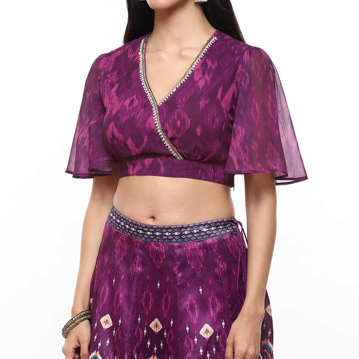 BIBA Women Printed Polyester Readymade Lehenga Set (Skirt Se2193_Purple_40)