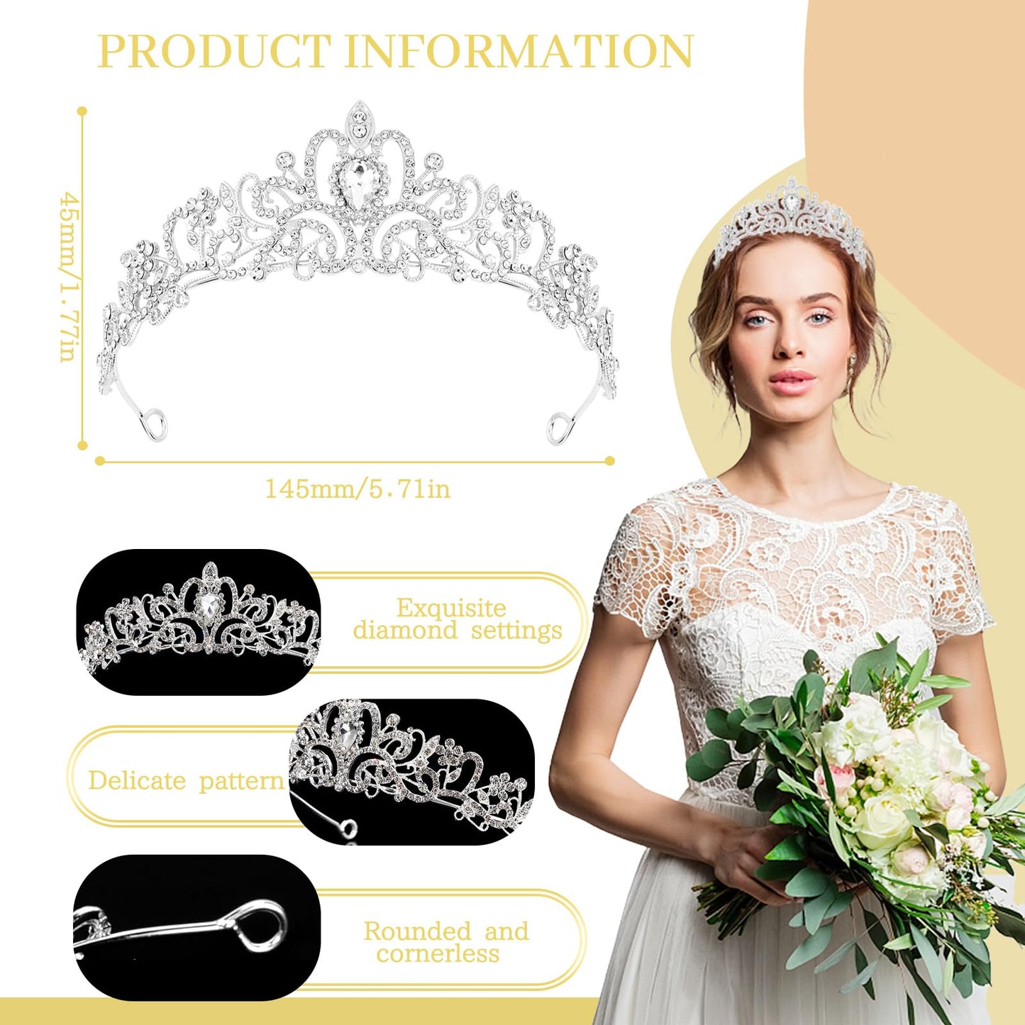 Rierousy Tiara Wedding Crown Women's Crown Bridal Crystal Crown Rhinestone Crown, Wedding Tiara for Weddings, Proms, Pageants, Princess Parties, Birthday Parties etc, 13 * 14 * 4.5cm, Non-Precious