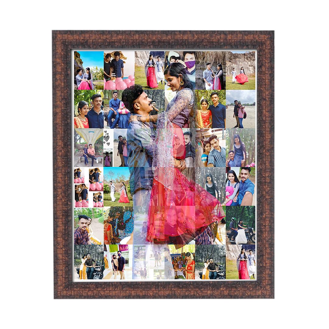 MUSHA - Personlized Mosaic Collage Wooden Rectangular Photo Frame | 8 MM Wooden Frame | Random Brown Frame | Latest Matt Finished | Wall Mount | 16x20 Inch | 144 Photo Included