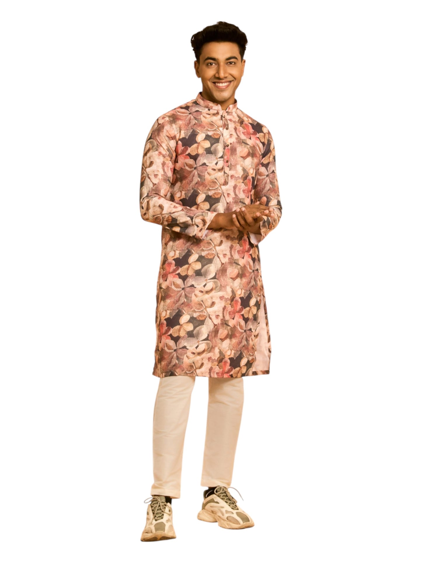 DIWAS BY MANYAVAR Men's Cotton Blend Abstract Floral Print Casual Kurta Set (2pcs)