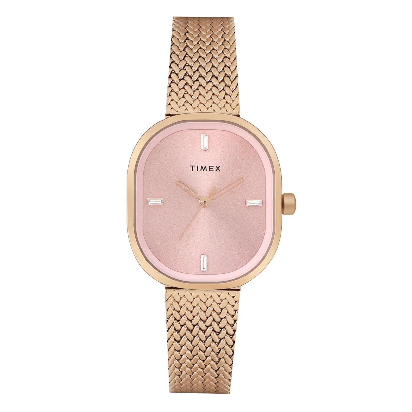 TIMEX Analog Watch for Women with Pink Square Dial & Rose Gold Stainless Steel Mesh Bracelet Band Water Resistant Women's Wrist Watches - TWEL20503