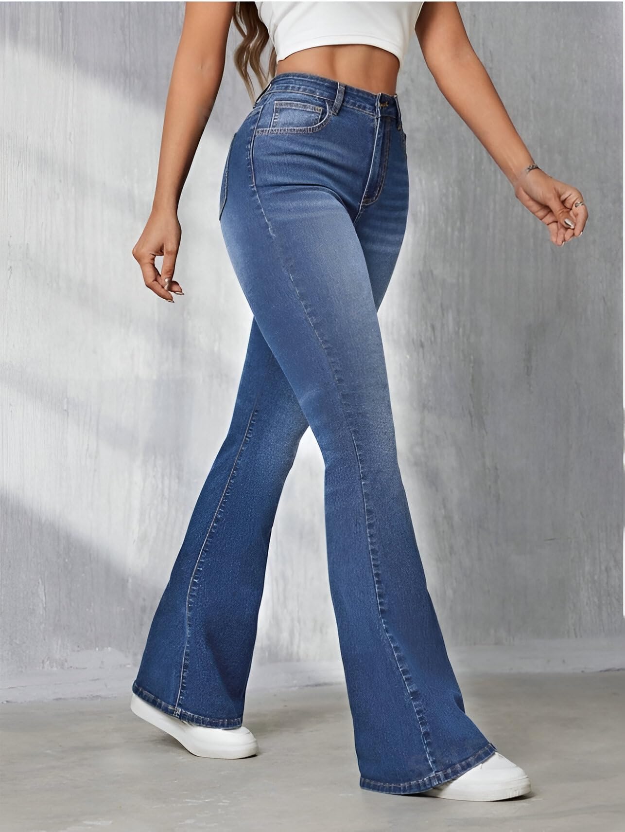 Ben Martin Women’s Dark Blue High Waist Jeans || Flared Bell Bottom Bootcut Pants || Wide Leg Stretch Denim – Perfect for Travel, Party & Everyday Use – Sizes 26 (0)