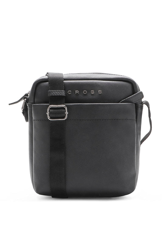 Cross Sling Crossbody Bag One Side Travel Messenger Multipurpose Genuine Leather Tablet Bag for Men And Women Office Business Outdoor Daily use with Adjustable Shoulder Strap - Black