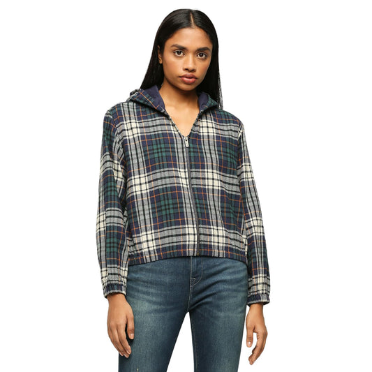 Pepe Jeans Women's Checkered Relaxed Fit Shirt (PL304787_Green_Multicolour