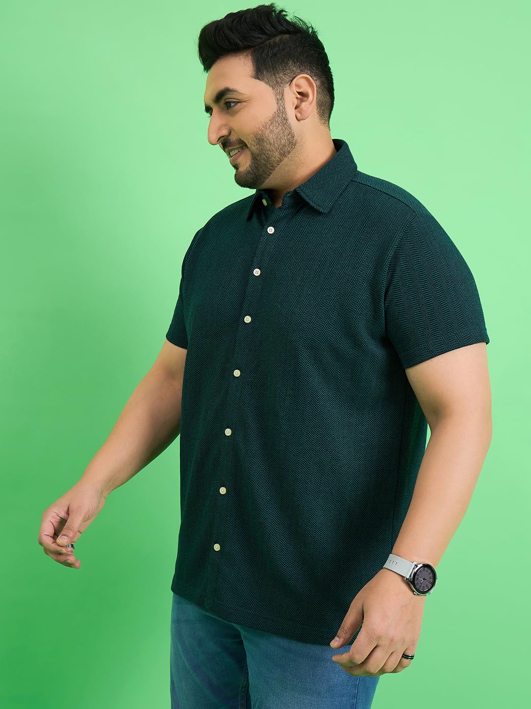 Bigbanana Men's Plus Size Teal Solid Shirt (Vortex,Teal,5XL)