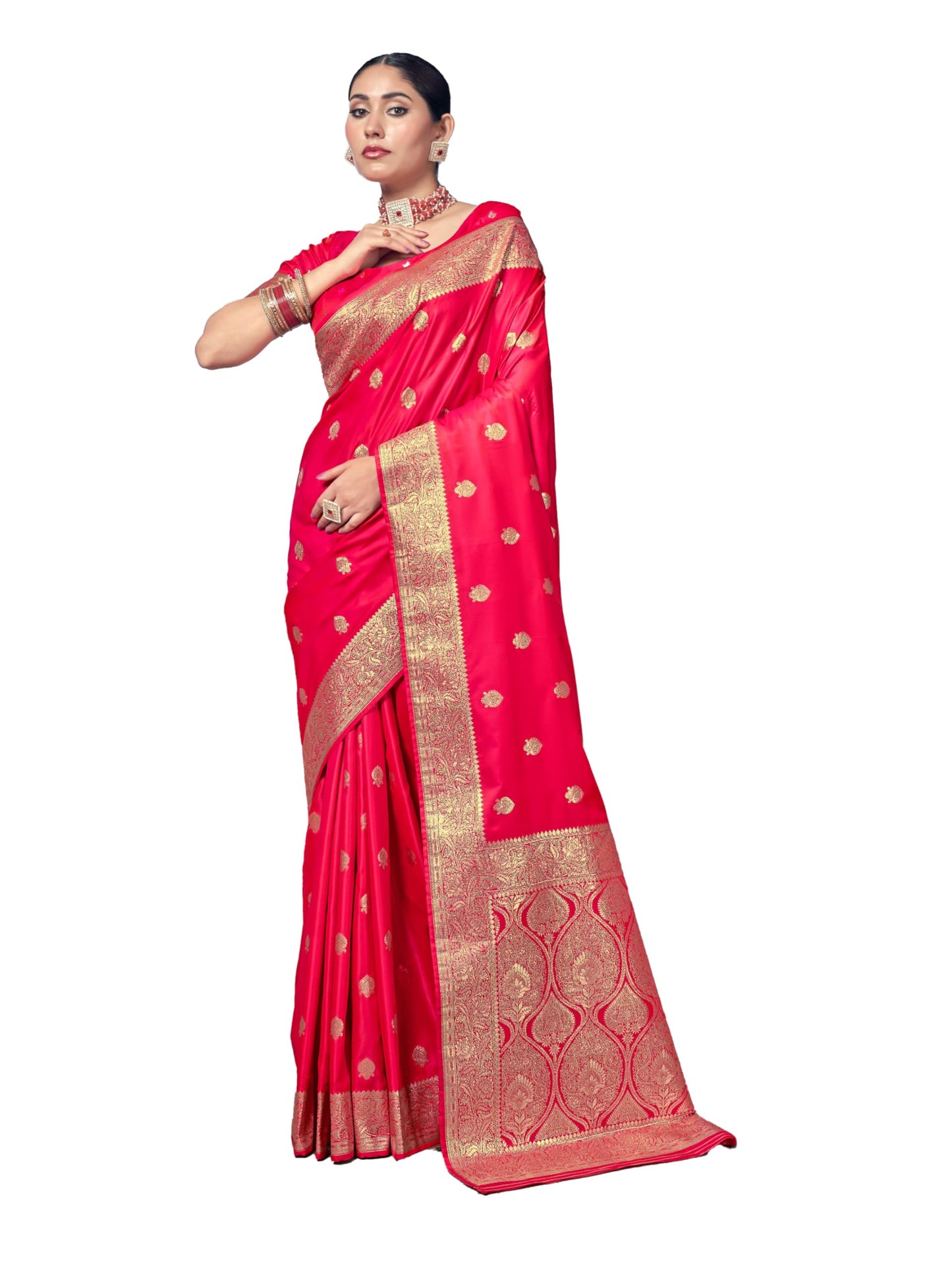 Vardha Women's Banarasi Satin Silk Saree with Unstitched Blouse Piece - Zari Woven Work Sarees for Wedding (Urvi_706)
