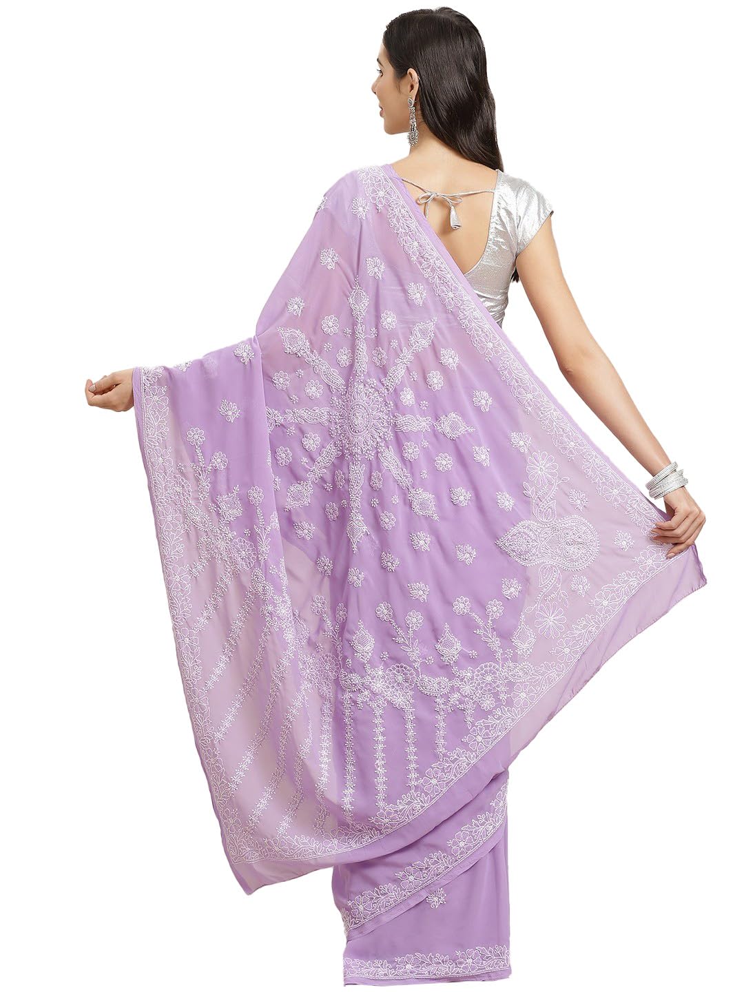 Ada Women's Lucknow Chikankari Handcrafted Faux Georgette Saree With Blouse A129584 Mauve