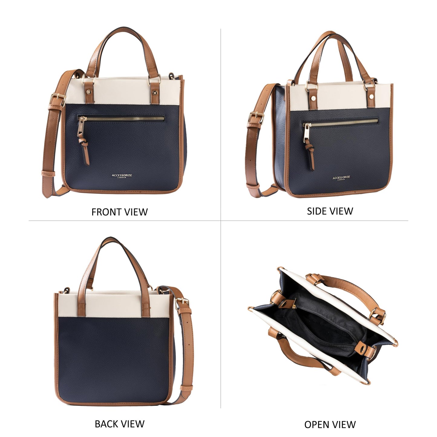 Accessorize London Women's Navy Blue Mini Colour Block Handheld Satchel Bag with Detachable and Adjustable strap | Satchel Bag for Work | Ladies purse | Stylish Shoulder Bag | Gift For Women