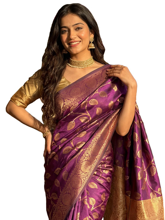 AKHILAM Women's Kanjivaram Woven Soft Silk Saree With Blouse Piece