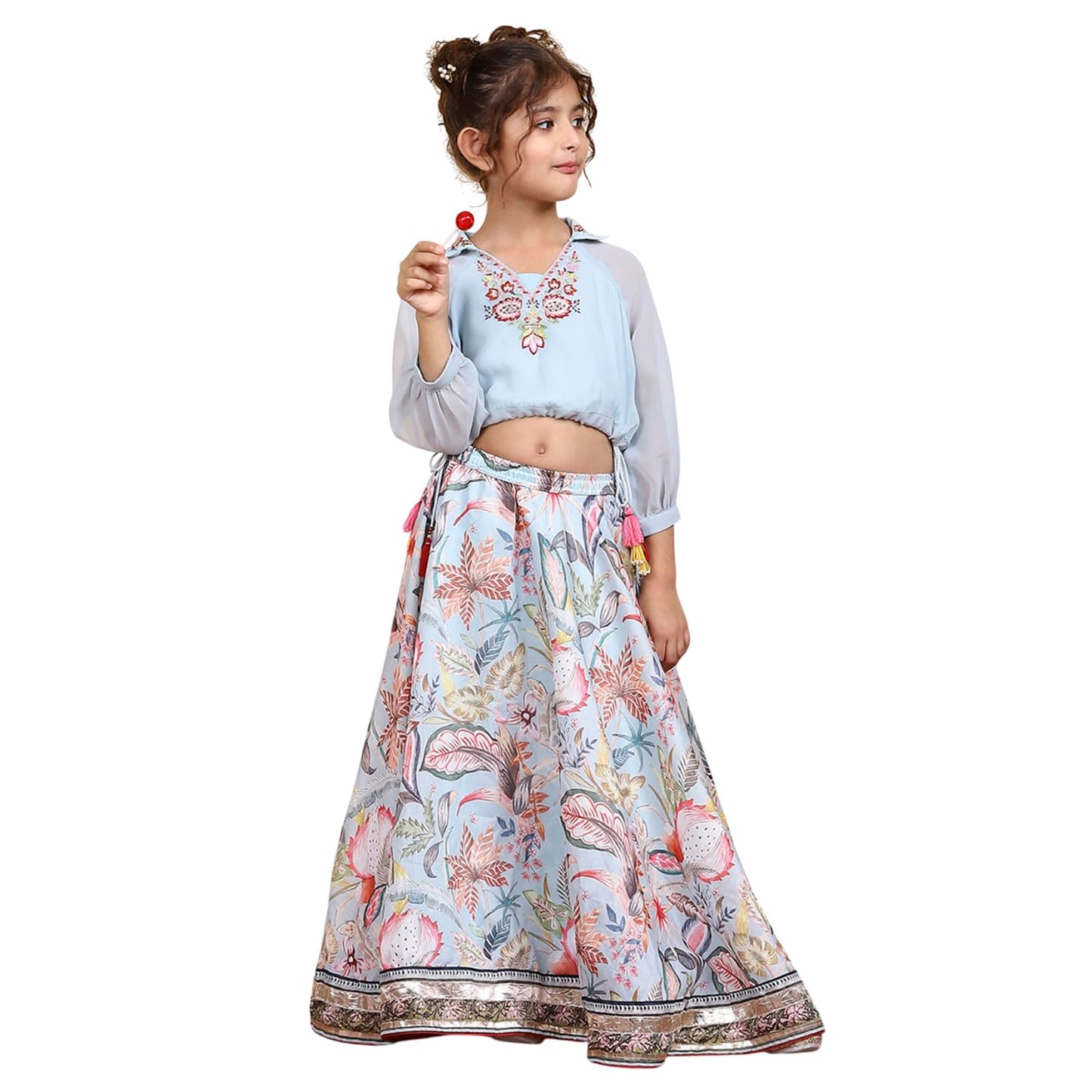 Biba Girls Blue Georgette Dyed Relaxed Lehenga Set_2-3Y