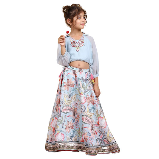 Biba Girls Blue Georgette Dyed Relaxed Lehenga Set_2-3Y