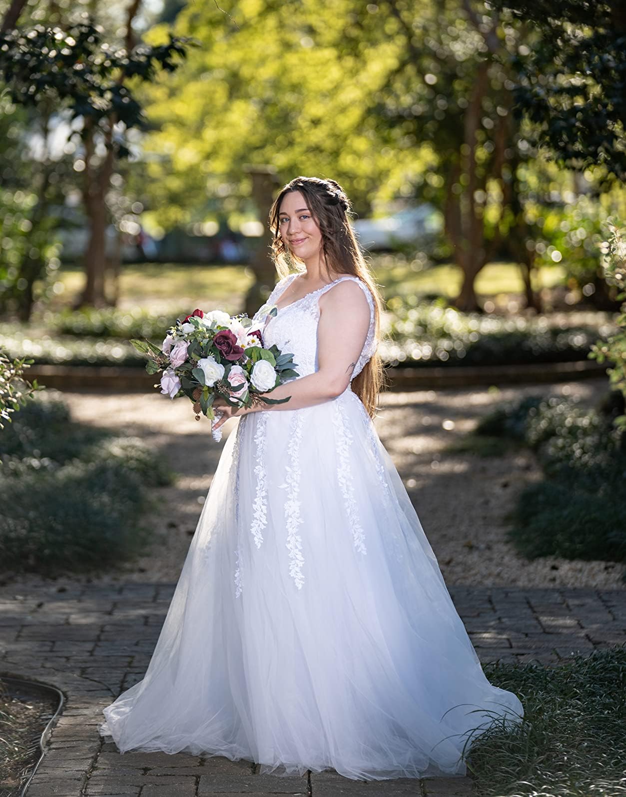 Abaowedding Women's Wedding Dress for Bride Lace Applique Evening Dress V Neck Straps Ball Gowns Ivory US 16