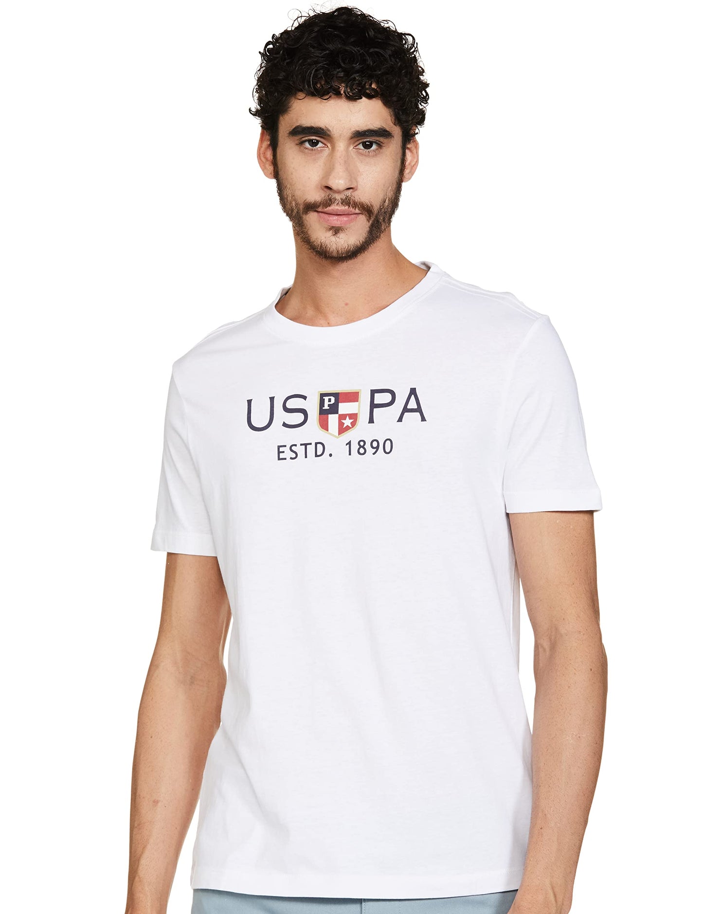 U.S. POLO ASSN. Mens Half Sleeve Round Neck T Shirts (USTSHS1374_White_L)
