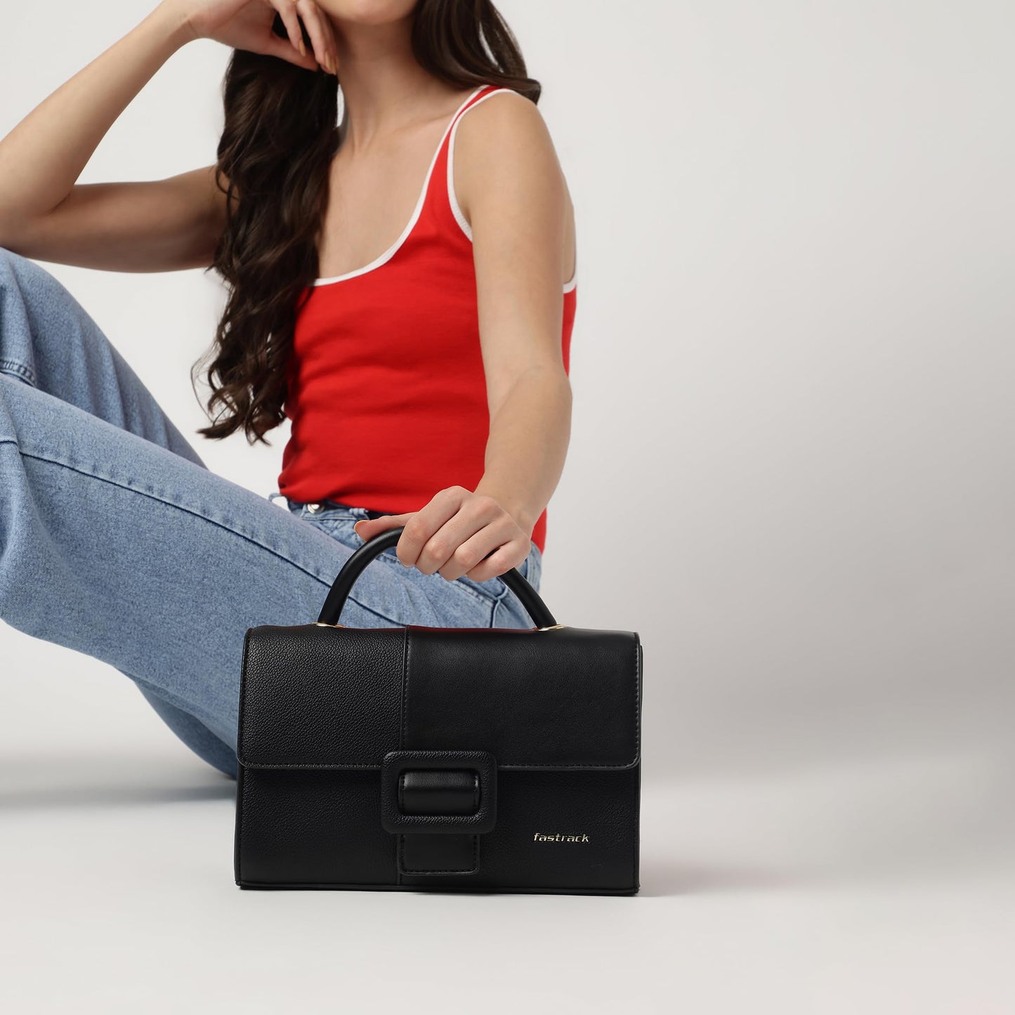 Fastrack Boldlock Satchel Bag | Women’s Faux-Leather Handbag | Top Handle & Detachable Strap | Magnetic Flap + Zipper Closure | Everyday Casual & Work Carry