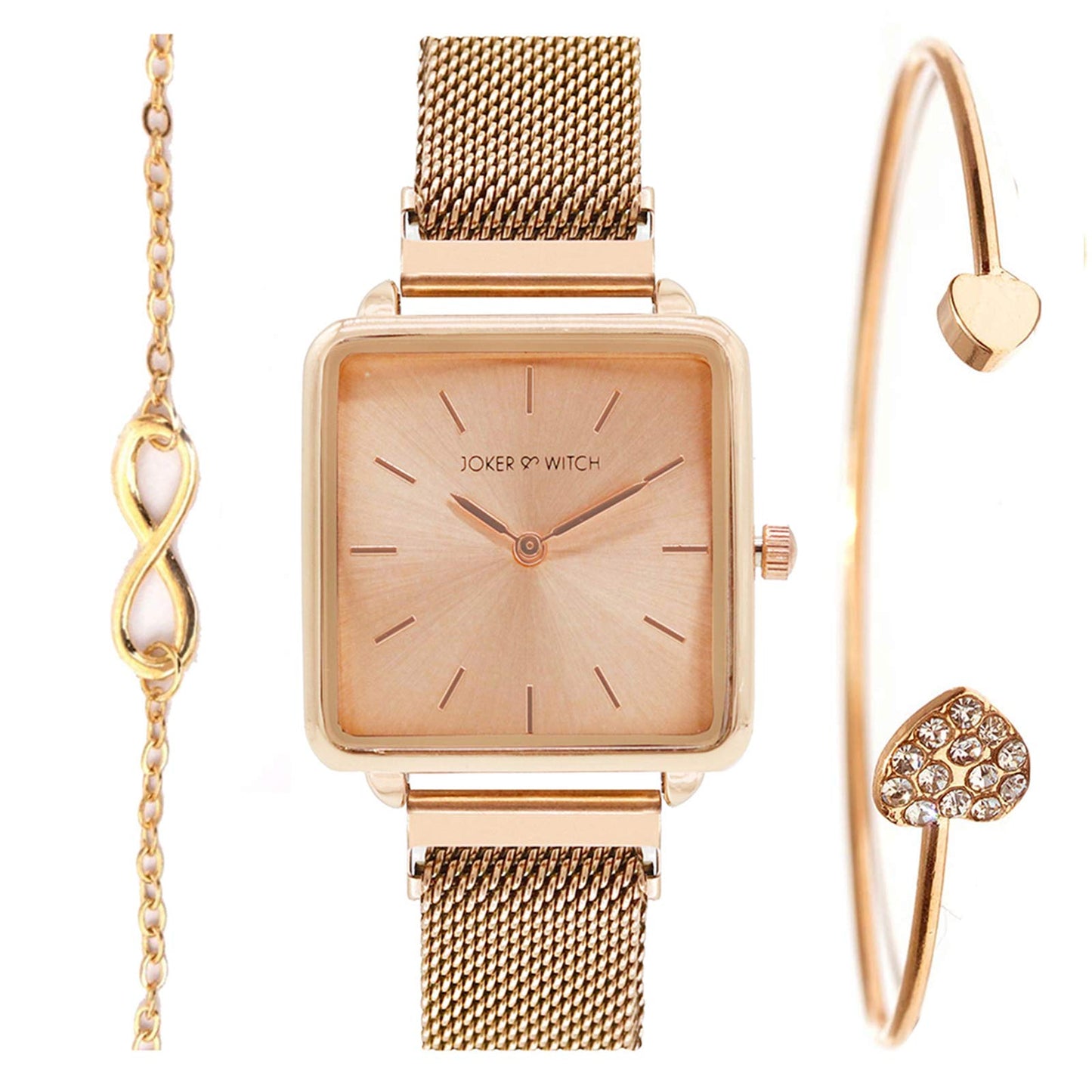 Joker & Witch Stainless Steel Sunshine Rosegold Analog Watch Bracelet Set For Women, Rose Gold Dial, Rose Gold Band