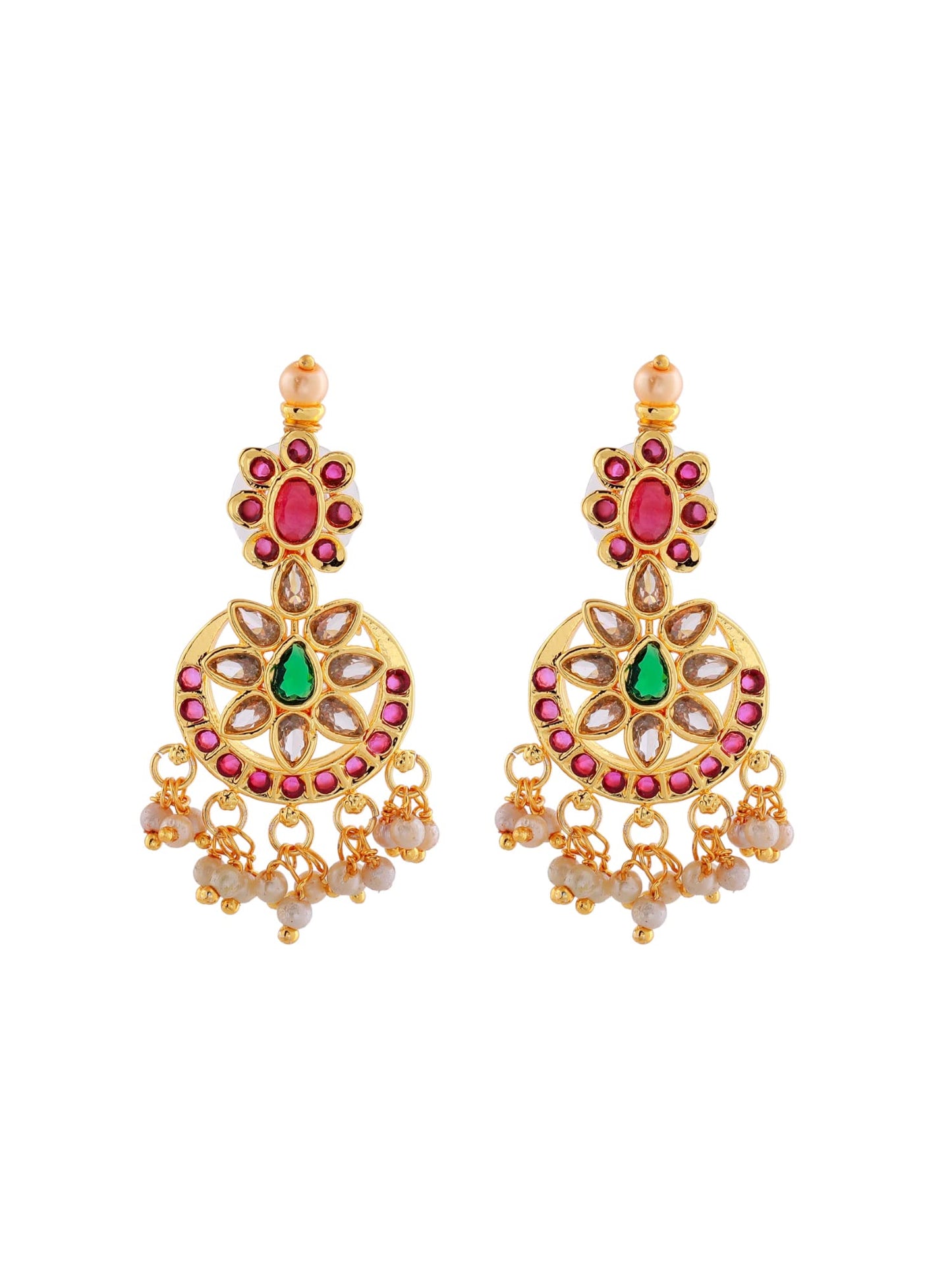 Estele Gold Plated CZ Traditional Necklace Set With Intricate Pearls Work for Women