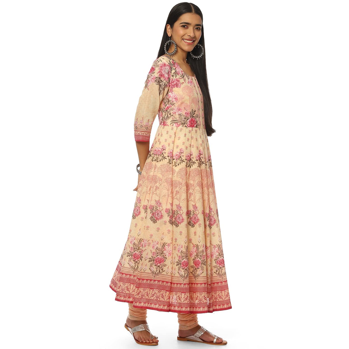 BIBA Voile Women's Printed Fitted Salwar Kurta Dupatta(Skdassorted8620_Pink_34)