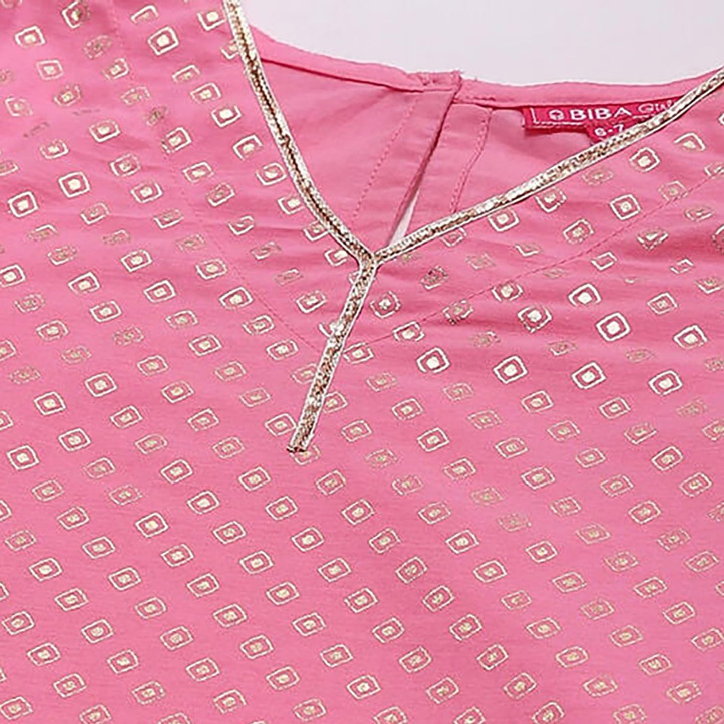 BIBA Girls Cotton A Line Printed Suit Set (KW4931EAW22PNK_Pink