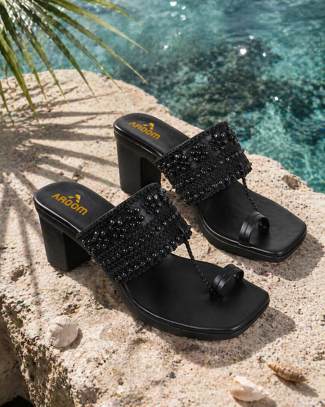 AROOM, Women's One Toe Block Heels Sandals Comfortable & Stylish Sandals for Women & Girls (Black, UK Footwear Size System, Adult, Women, Numeric, Medium, 5)