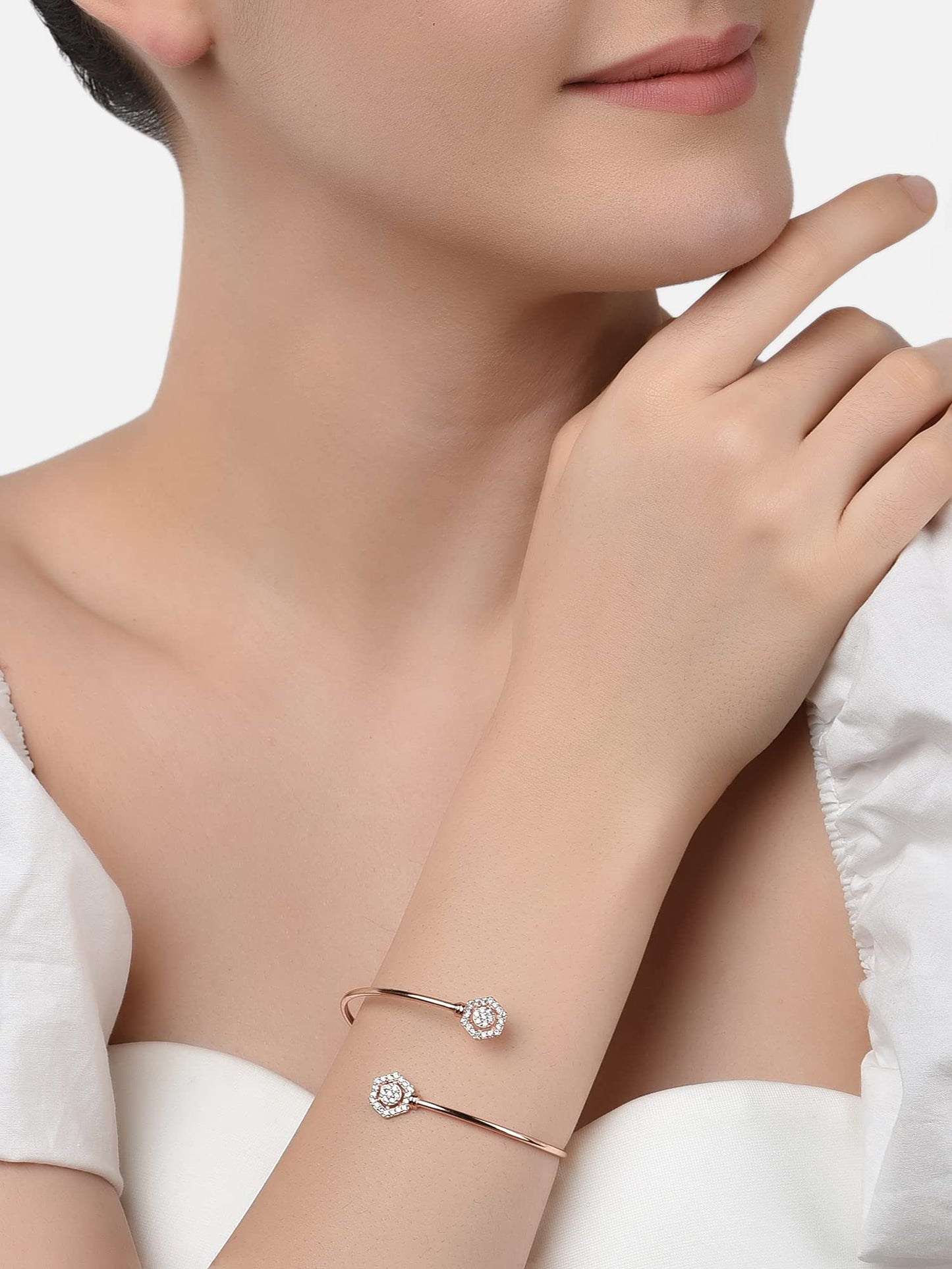 ZAVERI PEARLS Set of 2 Rose Gold Contemporary Cubic Zirconia Brass Kada Style Bracelet For Women-ZPFK11116