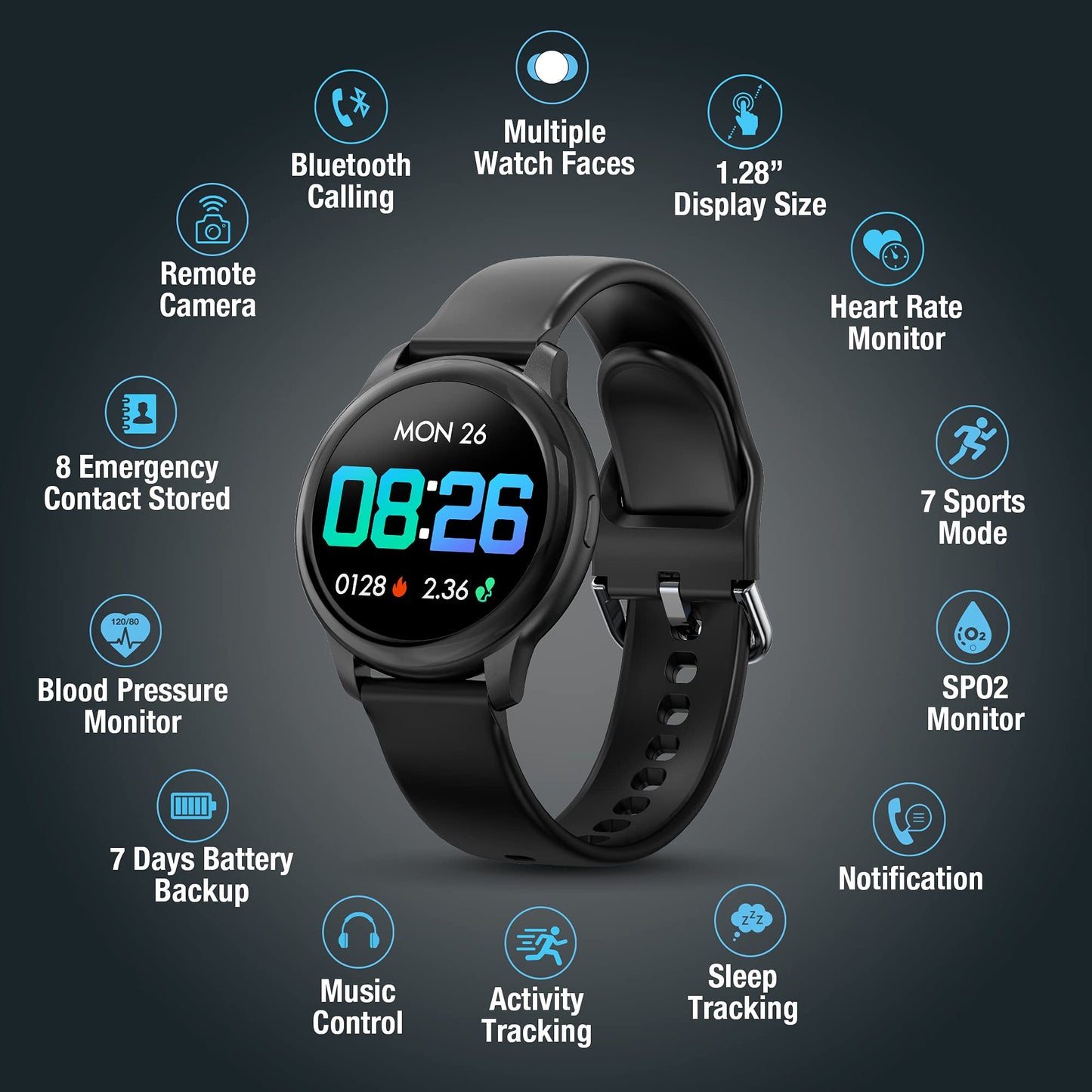 Timex Fit 2.0 Smartwatch with Built-in microphone and speaker, Bluetooth calling, 1.3" full touch color display, Built-in SpO2/oxygen measurement, blood pressure, Dynamic Heart rate tracking-TWTXW200T