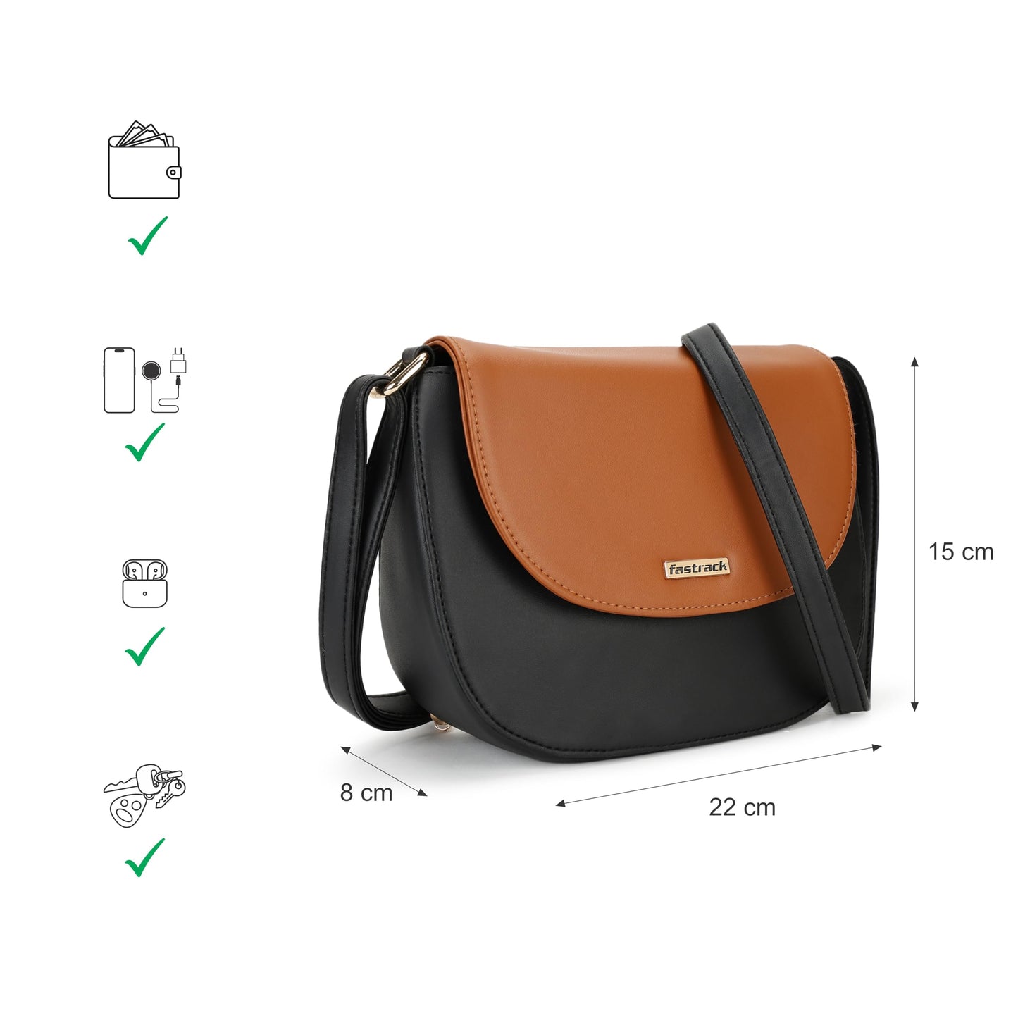 Fastrack Double Compartment Sling Bag For Women | Faux Leather Sling Bag With Magnetic Button Closure | Adjustable Shoulder Strap | Trendy Crossbody Bag For Girls | Trendy Handbags, Tan