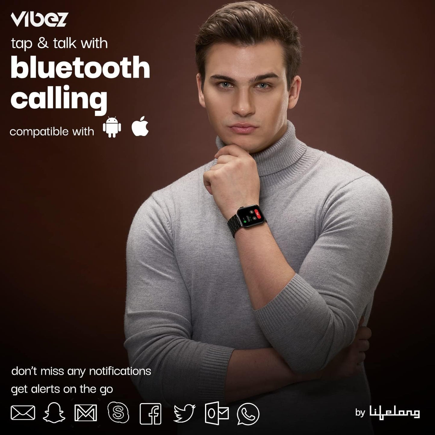 Vibez by Lifelong Hype Men Smartwatch with Bluetooth Calling|Multiple Straps (VBSWM306, 1 Year Manufacturer Warranty, Black)