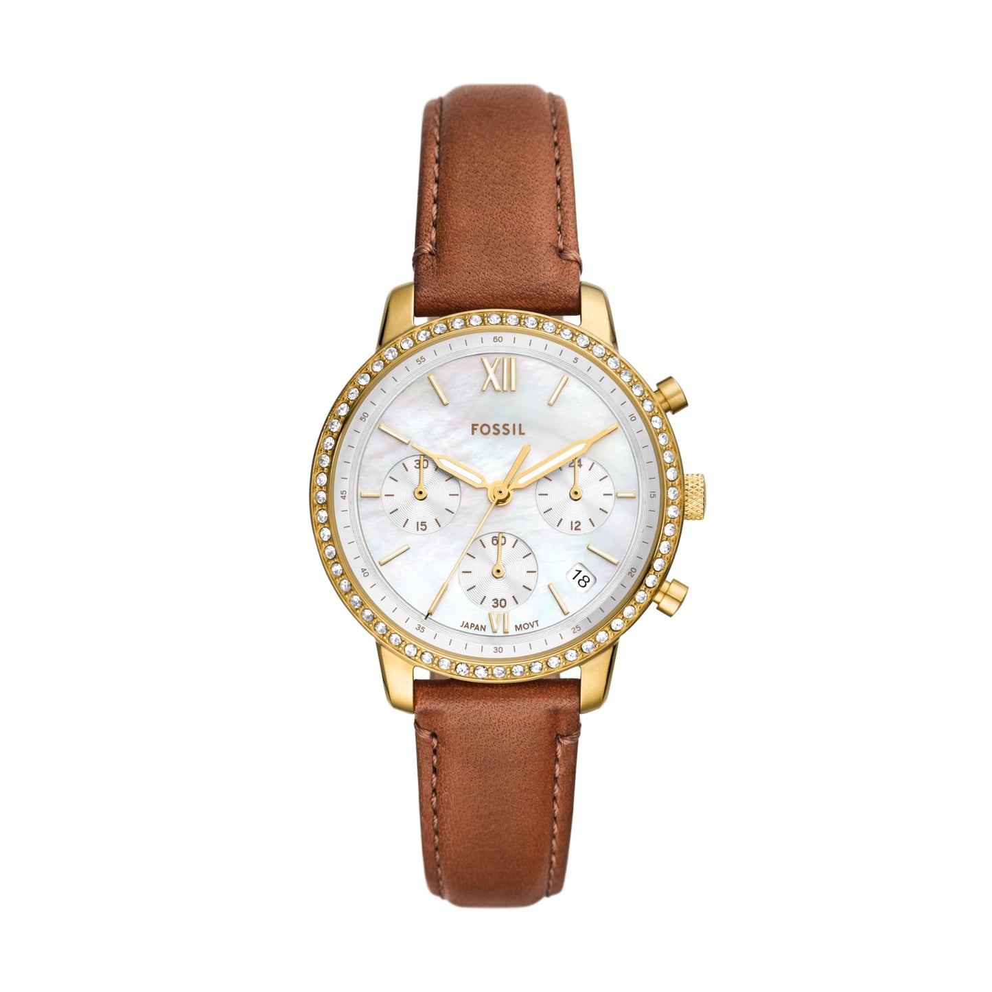 Fossil Women Neutra Brown Quartz Leather Chronograph Watch Es5278, Dial-Color:Off-White, Band Color:Brown