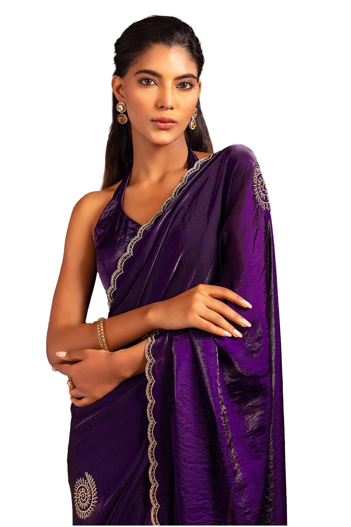 Soch Womens Purple Organza Saree With Stone Work
