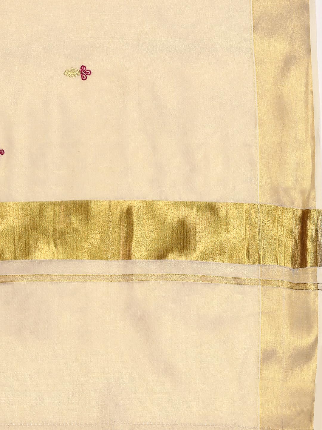 RAMRAJ COTTON Kerala Cream Gold Jari Weaving Saree (Cream_13)