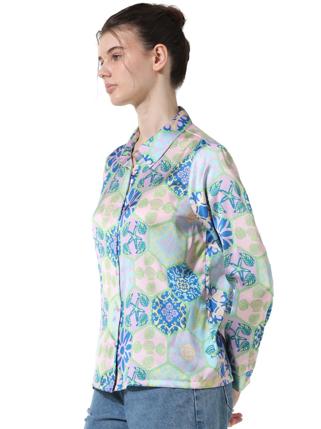 ONLY Women Printed Polyester Regular Fit Multicolor Shirt