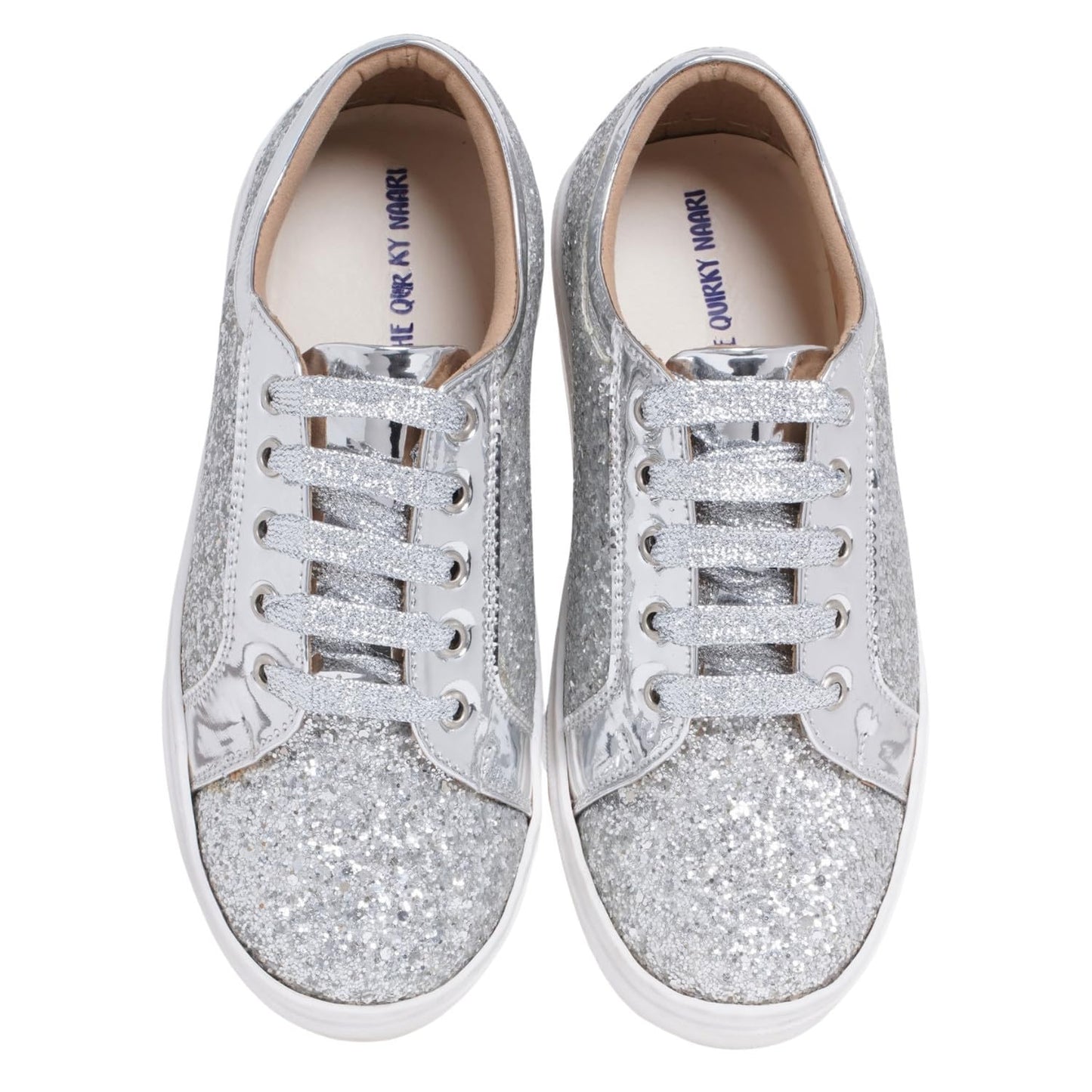 THE QUIRKY NAARI Glitterati Sneakers - Silver with Rich Design and Premium Look | Silver