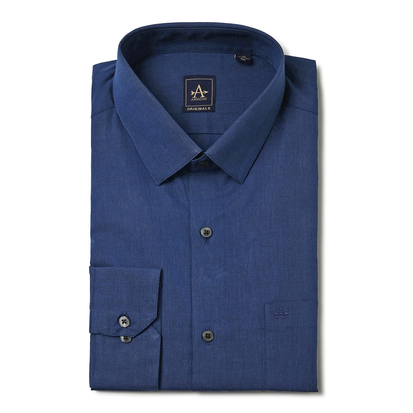 Arrow Men's Blue Solid - Cutaway Collar Full Sleeves Formal Shirt with Chest Pocket | Cotton Fabric | Slim Fit