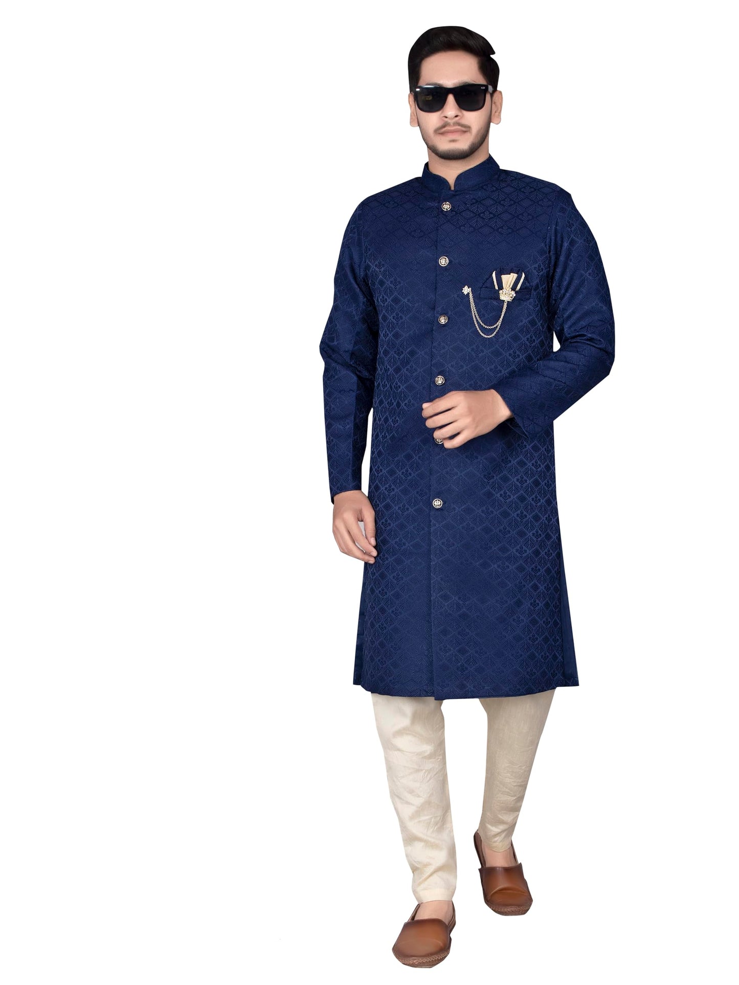 XEPON Indo Western Sherwani Set For Men (XL, Blue)