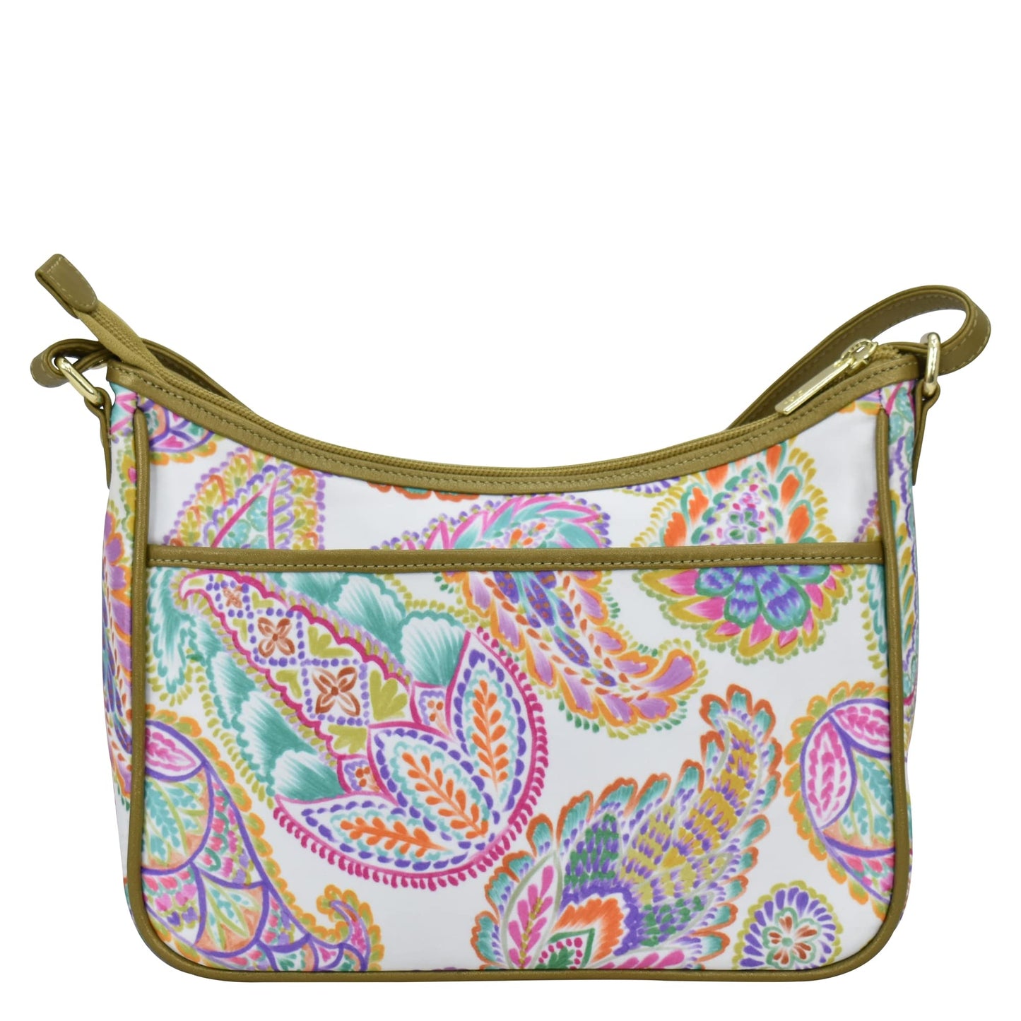 Anuschka East/West Hobo - Wanderlust Collection - Nylon Fabric with Genuine Leather Trim and Artwork Print - Boho Paisley