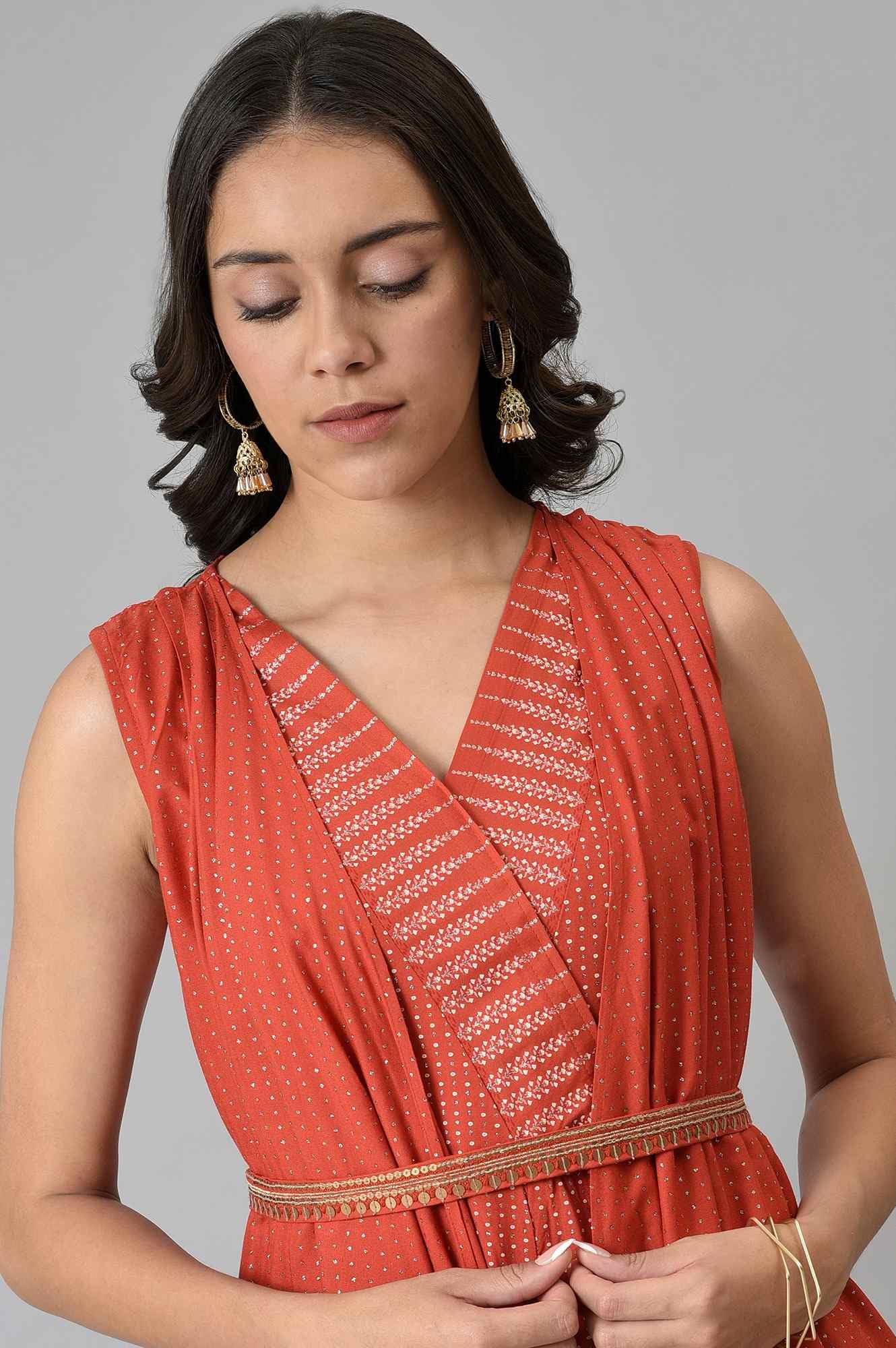 W for Woman Red Gilet Kimono Jumpsuit With Embellished Belt