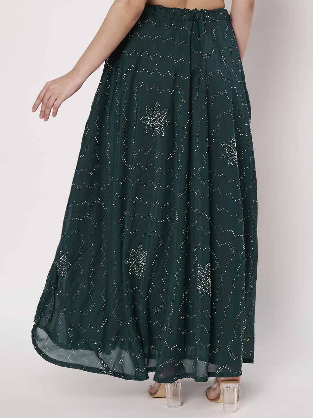 studio rasa Women's Silk Blend Embellished Bias Skirt for Wedding Festive Party (SKTC72517M_Green_Medium)