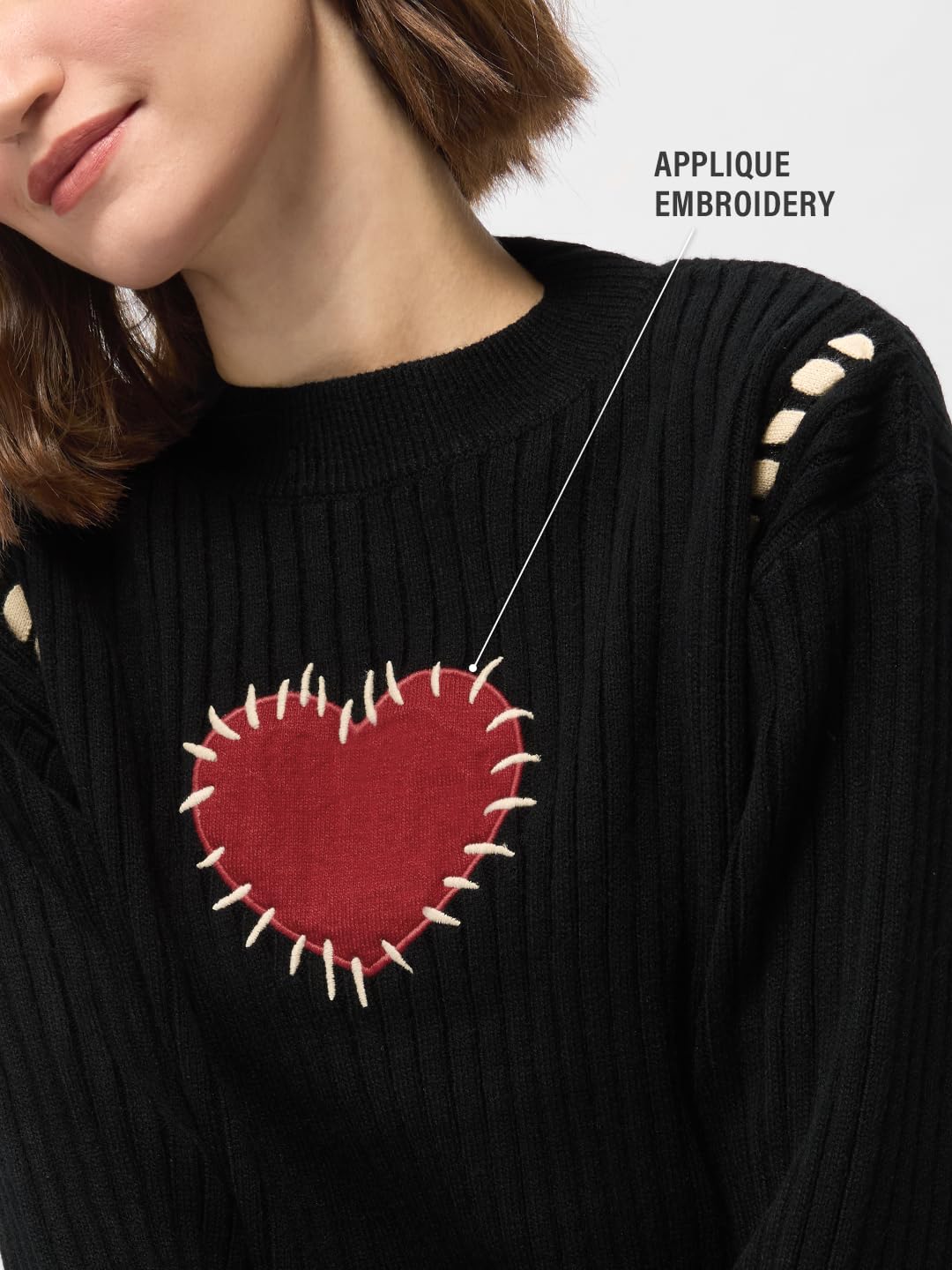 The Souled Store Knitted Sweater : Heartbreaker Women Oversized Sweater Black