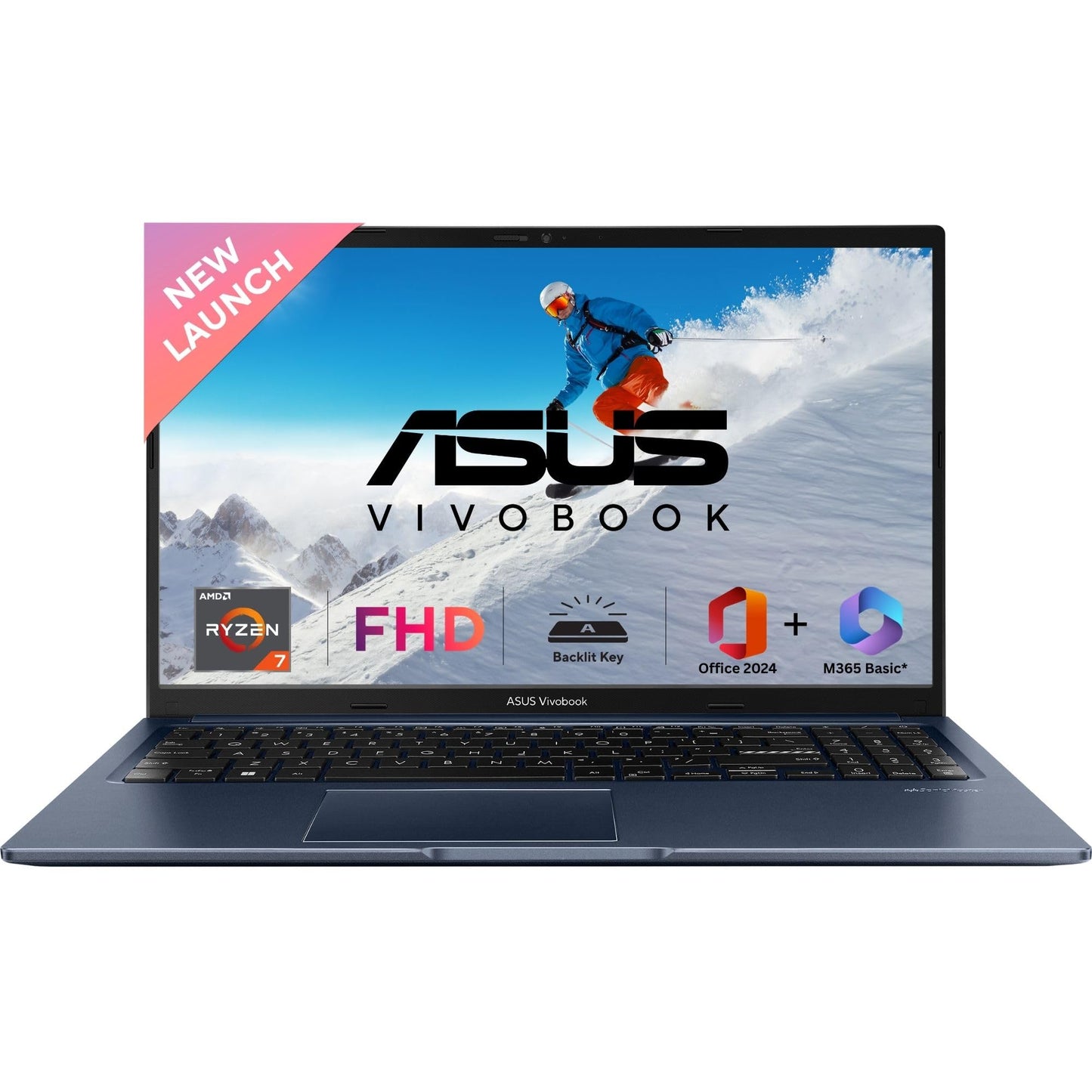 ASUS Vivobook 15, Smartchoice, AMD Ryzen 7 5825U, 16GB RAM, 512GB SSD, FHD 15.6", Windows 11, Office Home 2024, Quiet Blue, 1.7Kg, M1502YA-BQ703WS, AMD Radeon iGPU, M365 Basic (1Year)*, 42Whr Laptop