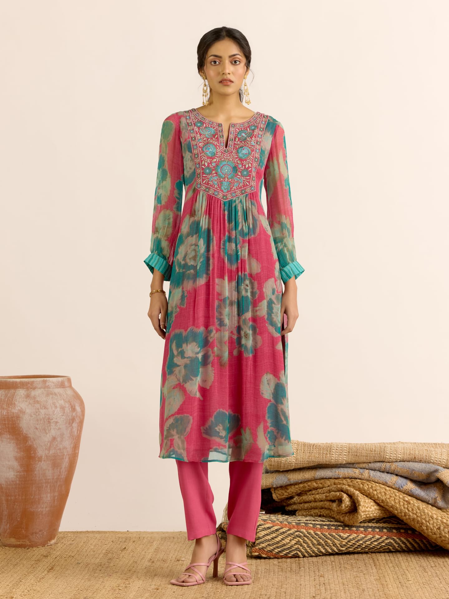 Aarke Ritu Kumar Pink Dreamcatcher Kurta With Pant And Dupatta