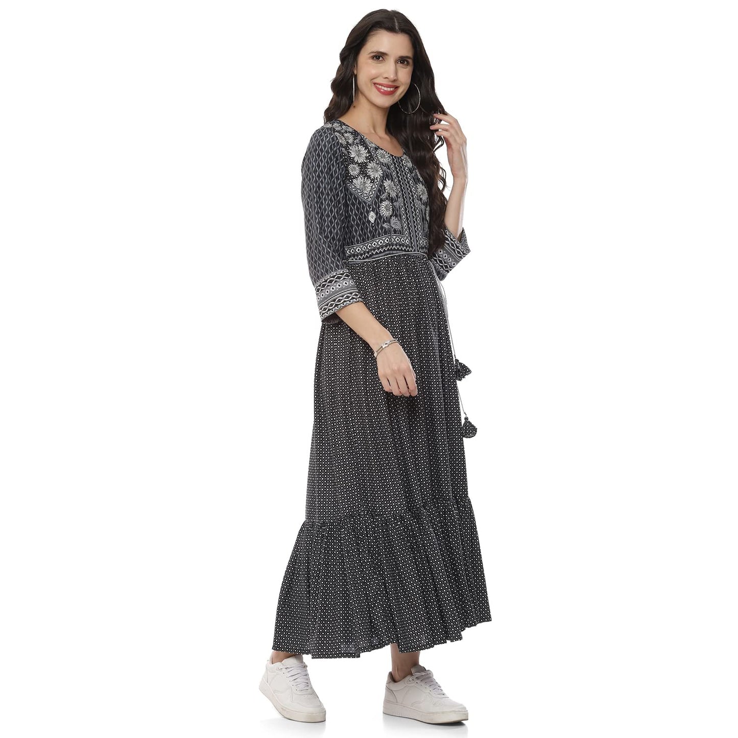 Rangriti Women's Ethnic Black Viscose Dress