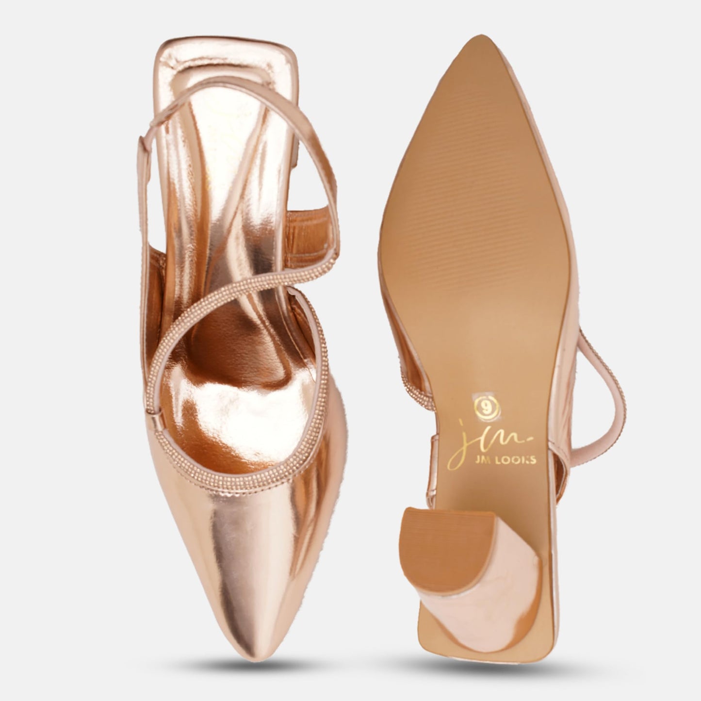 JM LOOKS Women's Block Heels Pointed Toe with Stylish Crystal Strap | Sandals | Women Sandal Comfortable Cushioned Footbed for parties Wedding Office - Sultan