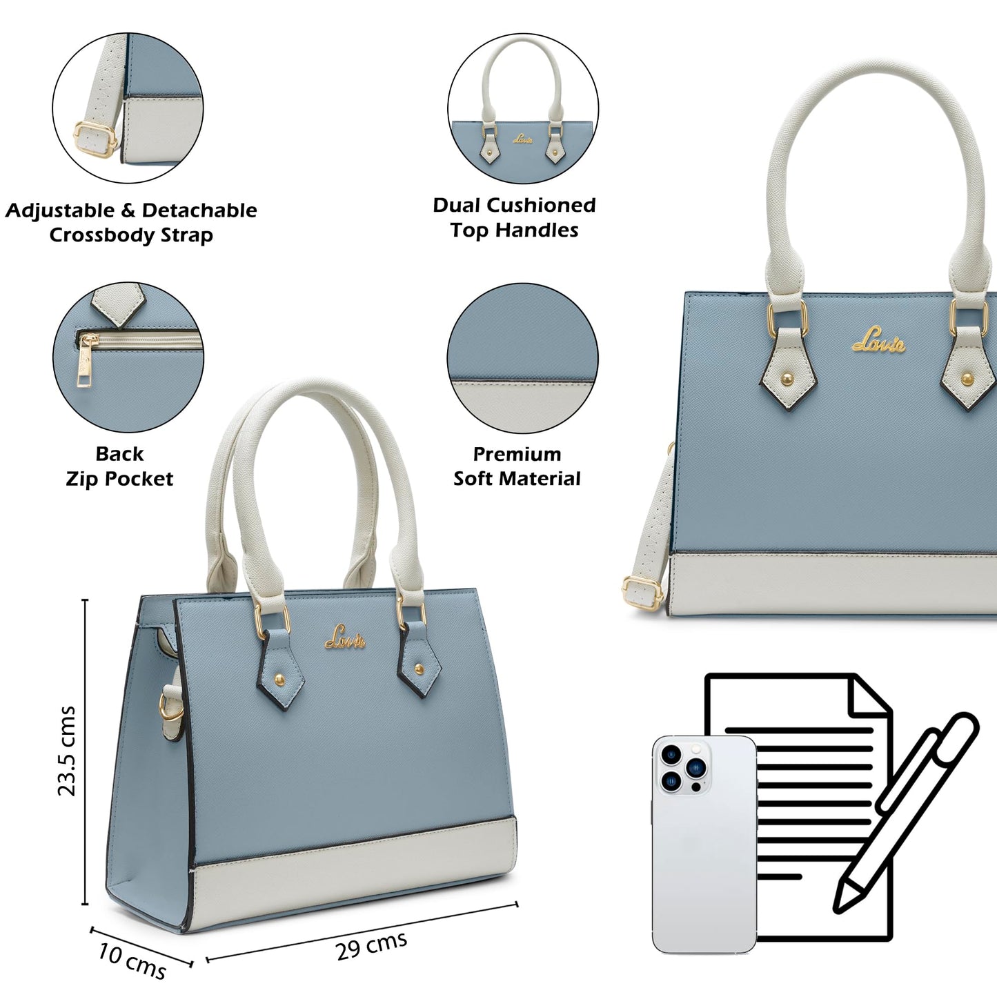 Lavie Women's Pastel Natalie Satchel Bag | Satchel Handbag for Work | Ladies purse | Stylish Shoulder Bag | Gift for Women